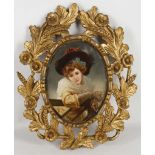 AN OVAL GERMAN PORCELAIN PORTRAIT PLAQUE, 19th century, finely painted in Berlin style with a