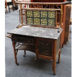 WITHDRAWN! A Victorian bamboo, tiled backed, grey marble wash stand with a cupboard and drawer,