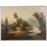 Unframed canvas, Swiss scene, 19th century.