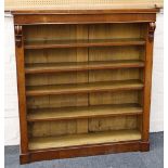 Early 20th century open book shelves, light mahogany, applied scroll mounts, adjustable shelves.