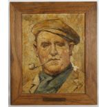 EDMOND VAN SYBEN DE MAROYE, (Beigian, 1876-1970), an impasto portrait of a man in cap smoking a