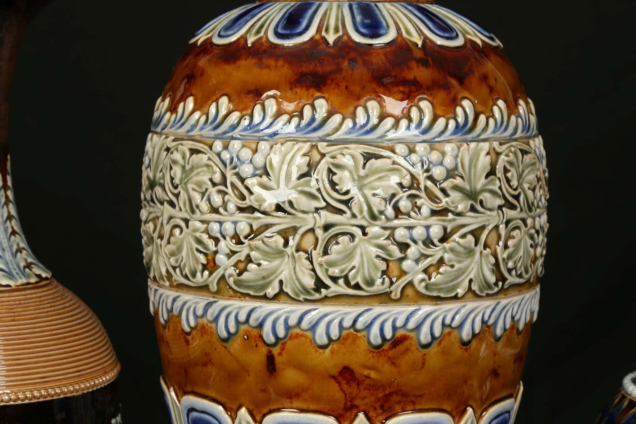 THREE DOULTON LAMBETH VASES, early 20th century, comprising a large baluster vase decorated with a - Image 4 of 5