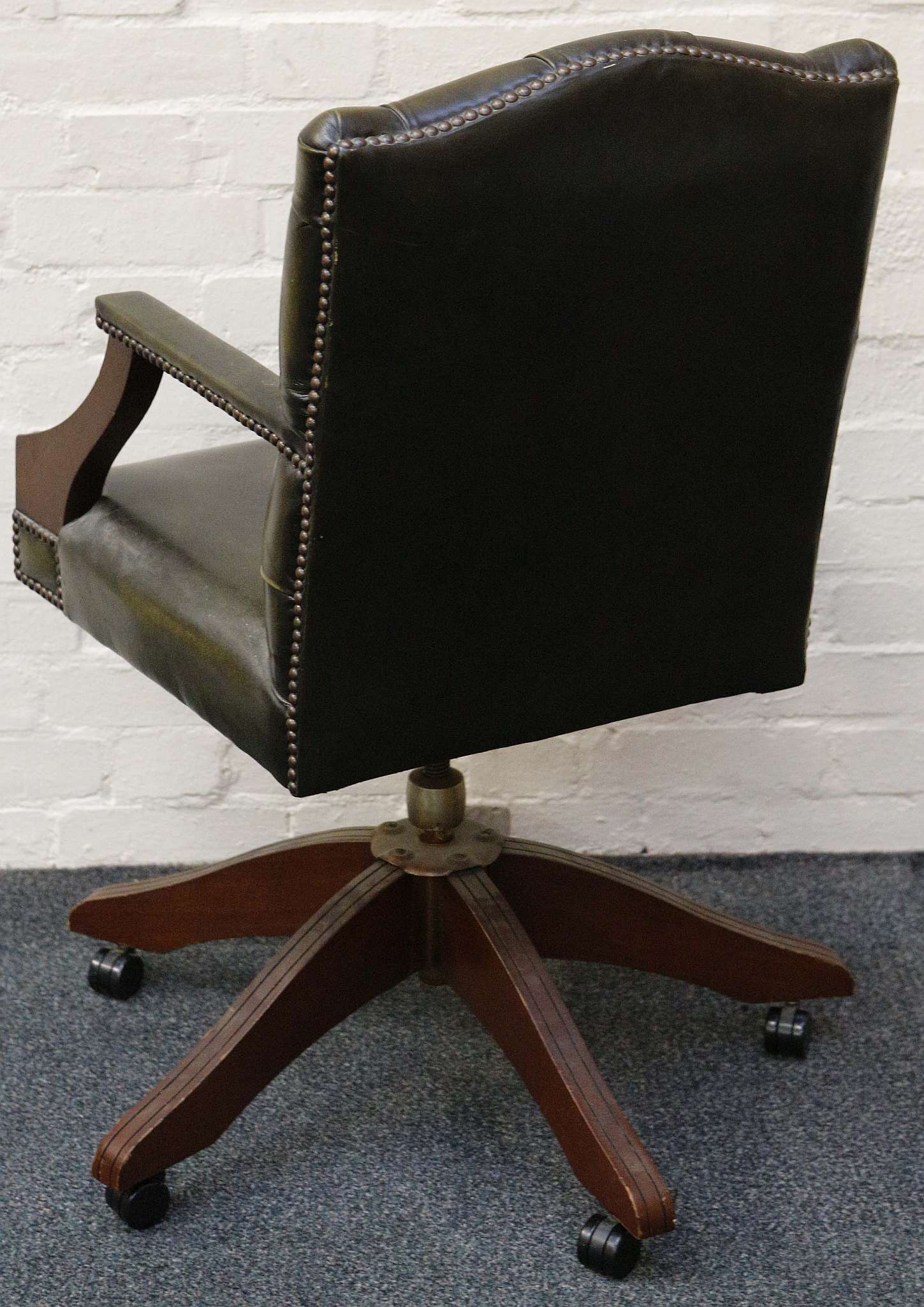 An office / study chair, green leatherette button back and elbows, 53cm wide x 53cm deep x 95cm high - Image 2 of 2