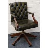An office / study chair, green leatherette button back and elbows, 53cm wide x 53cm deep x 95cm high