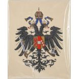 A gouache coat of arms for the Austro-Hungarian empire which includes the Habsburg arms, the