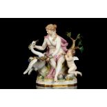 A MEISSEN FIGURE GROUP OF 'LEDA AND THE SWAN', mid 19th century, modelled seated, placing a