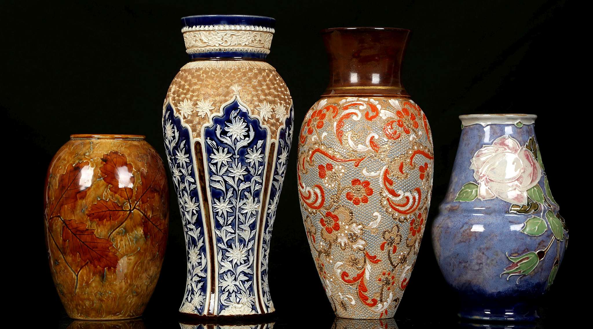 FOUR INTERESTING DOULTON VASES, early 20th century, comprising a Royal Doulton 'Natural Foliage - Image 2 of 10