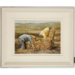 PHILIP S. CHILDS, 20th century, British. 'Potato Gatherers'. Oil on canvas board. Signed lower