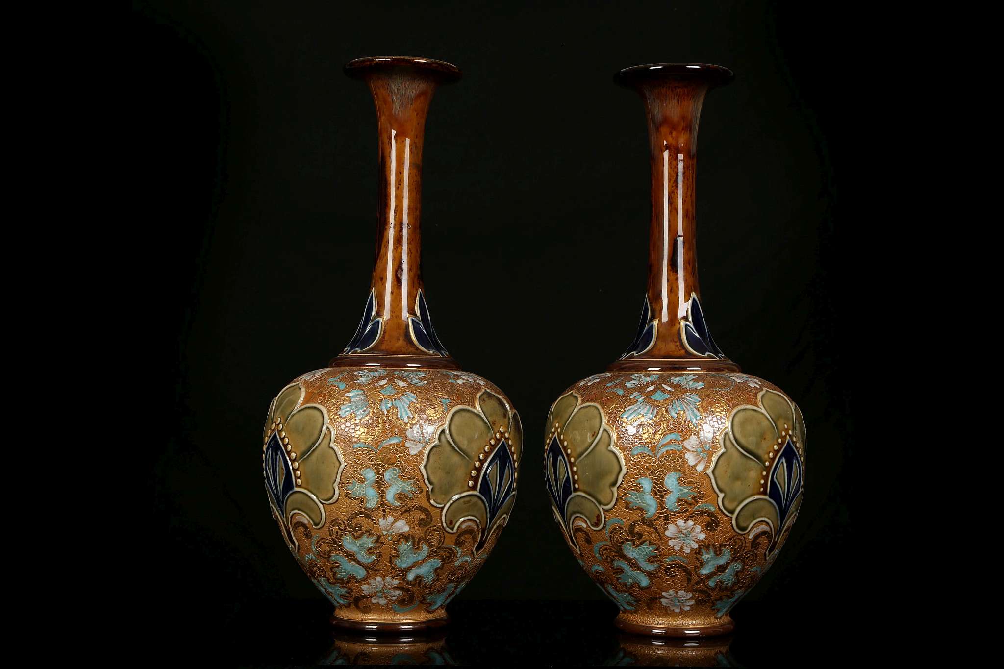 JANE HURST FOR ROYAL DOULTON, circa 1920, a large pair of Slater's Patent stoneware bottle vases, - Image 3 of 7