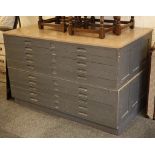 A 10 drawer painted plan chest, in two sections, raised on plinth base, 147 w x 89 d x 92cm high