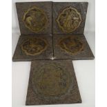 A set of 5 brass evangelical symbols; St. Mark, Matthew, John, George and Luke.