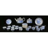 A MILES MASON CHINOISERIE PART TEA AND COFFEE SERVICE, circa 1810, printed in blue with the 'Two