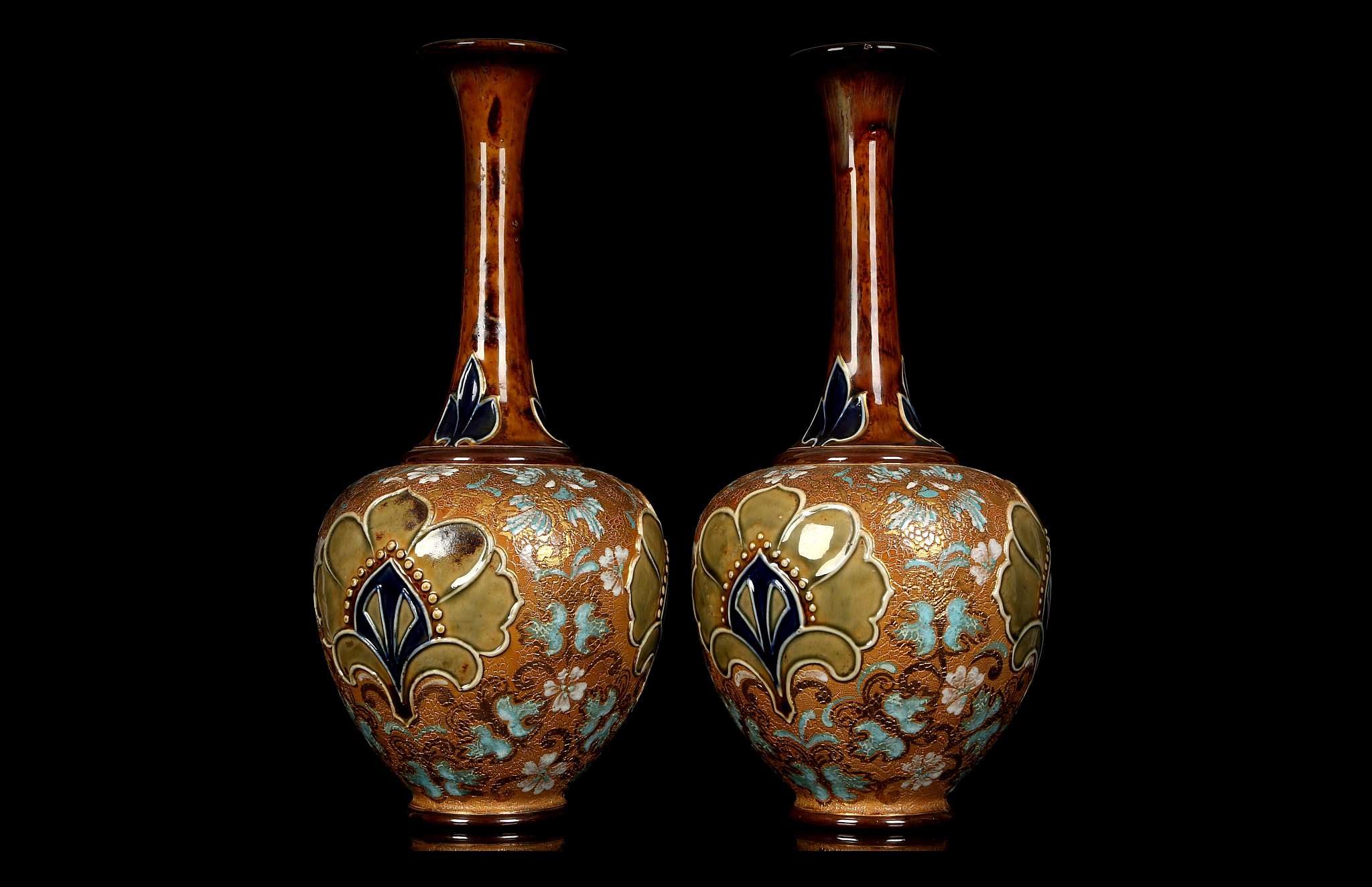 JANE HURST FOR ROYAL DOULTON, circa 1920, a large pair of Slater's Patent stoneware bottle vases, - Image 2 of 7