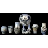 A COLLECTION OF NINE ROYAL COPENHAGEN VASES, 20th century, variously decorated with flowers,