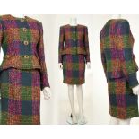 CHRISTIAN LACROIX BRIGHTLY COLOURED TWEED ENSEMBLE, 1980s, comprising a blazer with bejewelled