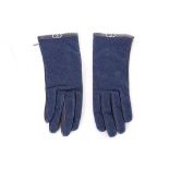 CHRISTIAN DIOR GLOVES, denim and navy leather, silver tone CD at the wrists, small size (2)