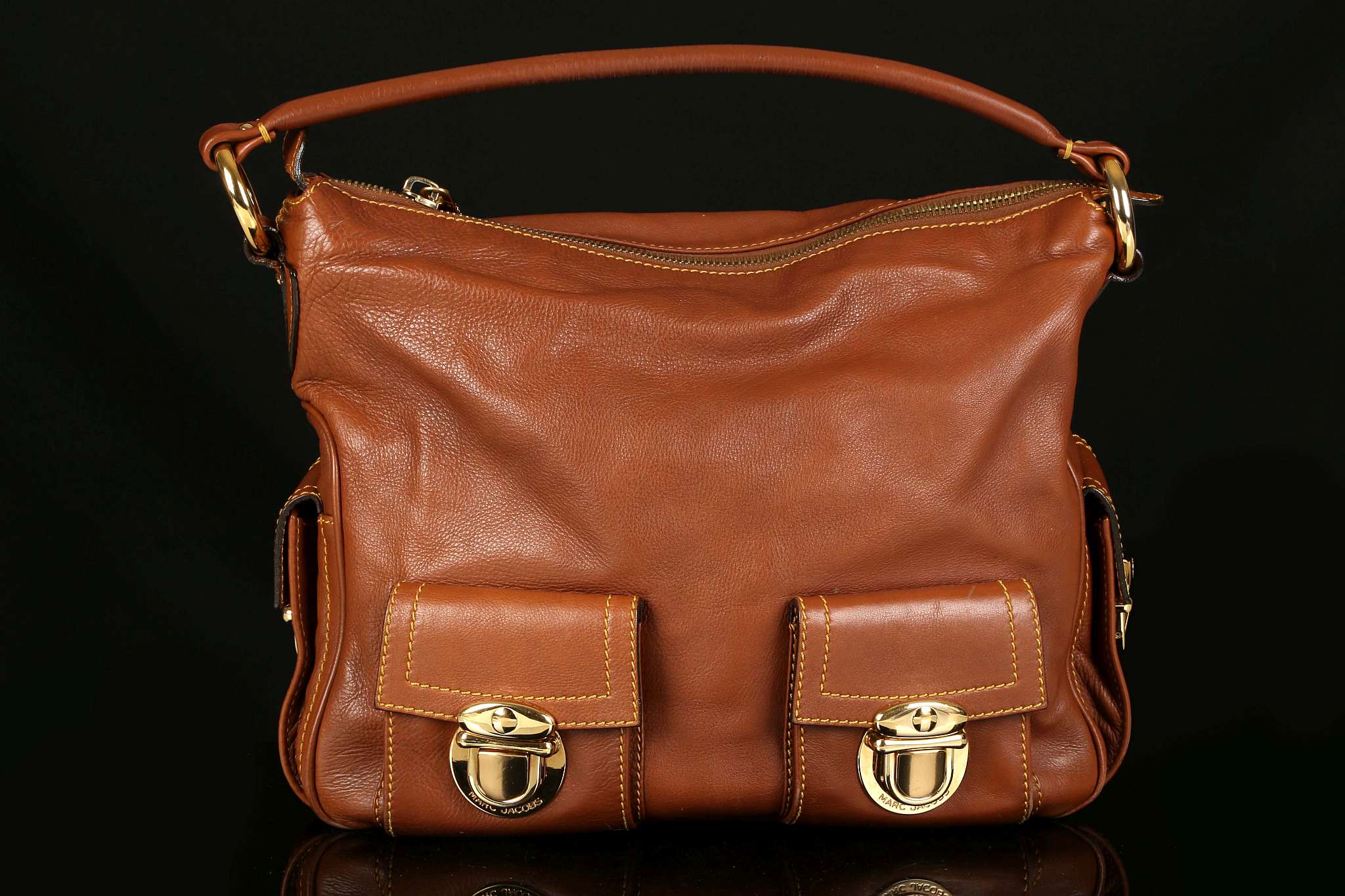 MARC JACOBS BLAKE HOBO BAG, soft brown leather with contrasting stitching, gilt tone hardware,