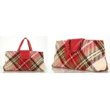 BURBERRY HANDBAG, red tartan with red leather trim