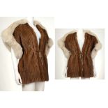 MINK GILET, white fox fur collar, waist tie and br