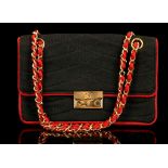 RARE 1970s CHANEL FLAP BAG, wave quilted black jer
