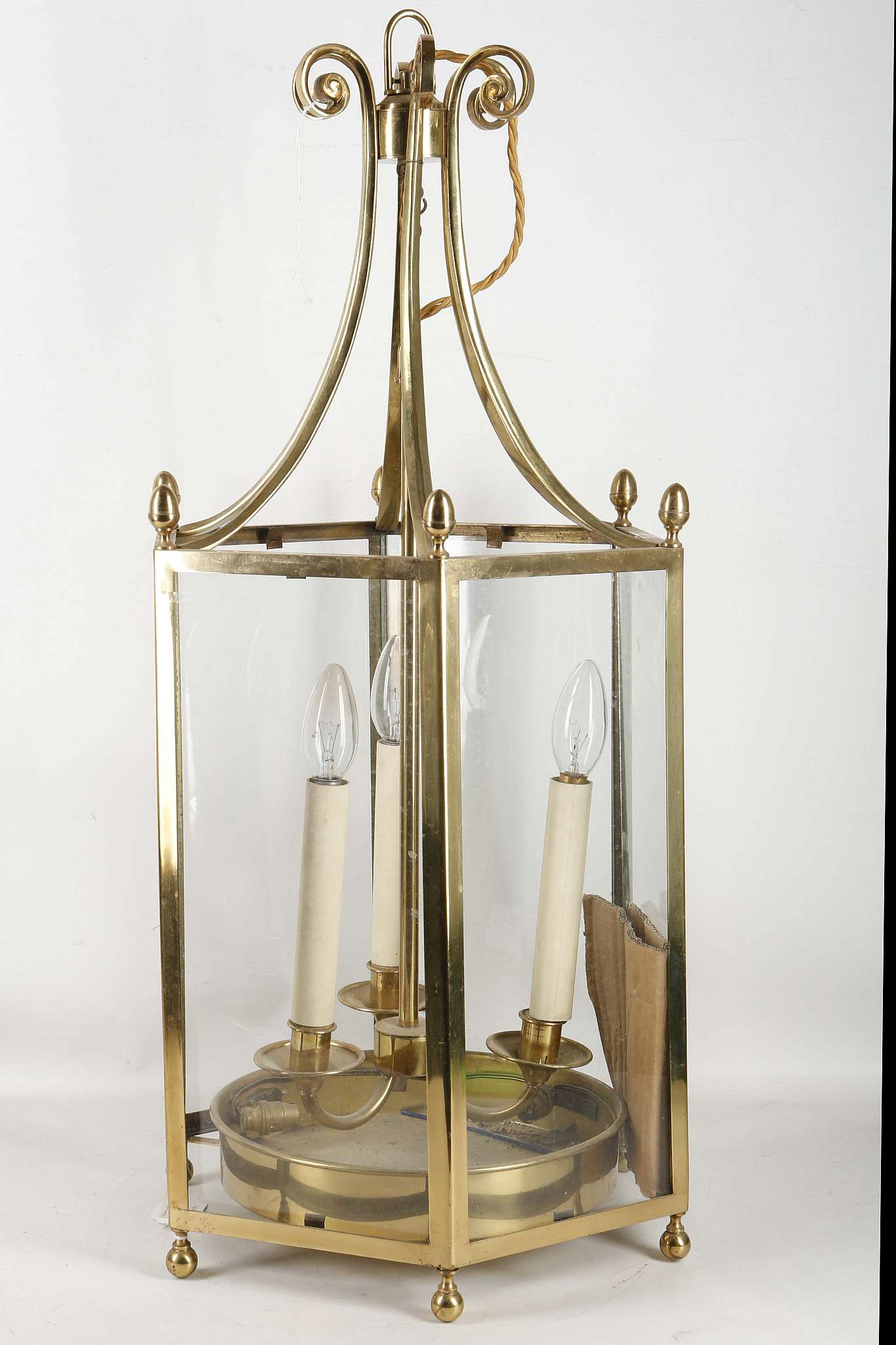A mid 20th century octagonal brass and glass hanging lantern, originally hung in a Chelsea manor - Image 2 of 2