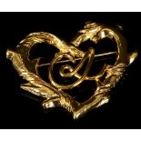 CHRISTIAN LACROIX BROOCH, 1980s gilt metal open heart design, 7cm wide