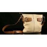 COACH HANDBAG, contrasting tan leather with silver