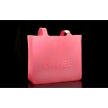 CHANEL JELLY RUBBER BAG, pink opaque rubber, emblazoned Chanel, interior fabric 'made in Italy'