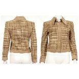 DOLCE AND GABANNA JACKET, brown silk tweed with suede collar and trim, leopard print lining, size