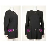 GIANNI VERSACE JACKET, late 1980s dark grey wool with contrasting silk and gold braid detail at