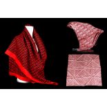 DIOR SILK SCARF, pink monogram design, together with a large red Fendi scarf (2)