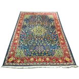 Blue ground Indian carpet, 2.90m x 1.95m. Condition rating B.