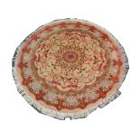 Persian Tabriz circular wool and silk rug, NW Iran, 1.60m x 1.56m. Condition rating B.