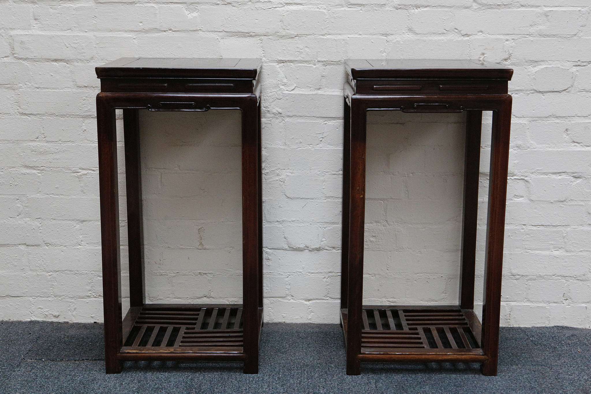 A PAIR OF CHINESE WOODEN INCENSE STANDS.
Late Qing Dynasty.
Of rectangular section with - Image 4 of 6