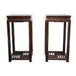 A PAIR OF CHINESE WOODEN INCENSE STANDS.
Late Qing Dynasty.
Of rectangular section with