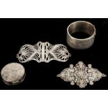 Two silver 2 part buckles, one with Art Nouveau design, the second with fancy wirework and foliate