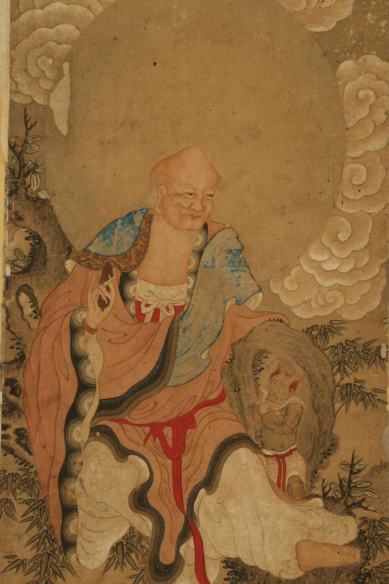 TWO CHINESE BUDDHIST PAINTINGS OF LUOHAN.
Qing Dynasty, 19th Century.
Each seated in a meditative - Image 8 of 15