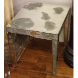 A contemporary distressed mirrored side table, tapered mirrored legs, 56 x 48cm.