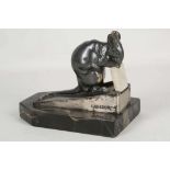 Frecourt - a 1920/30 spelter and marble figure of a mouse eating cheese, on a variegated marble