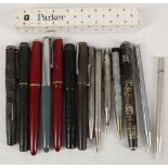 Silver pencils, Parker fountain pens and other oth