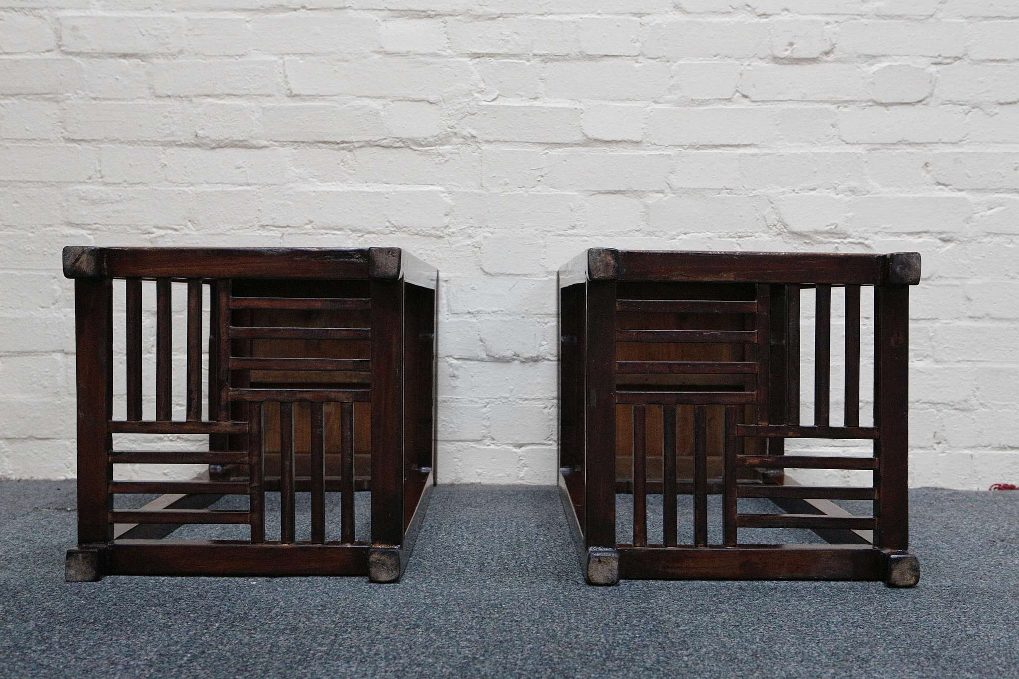 A PAIR OF CHINESE WOODEN INCENSE STANDS.
Late Qing Dynasty.
Of rectangular section with - Image 6 of 6