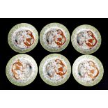 A SET OF SIX CHINESE DRAGON AND PHOENIX PLATES.Qi