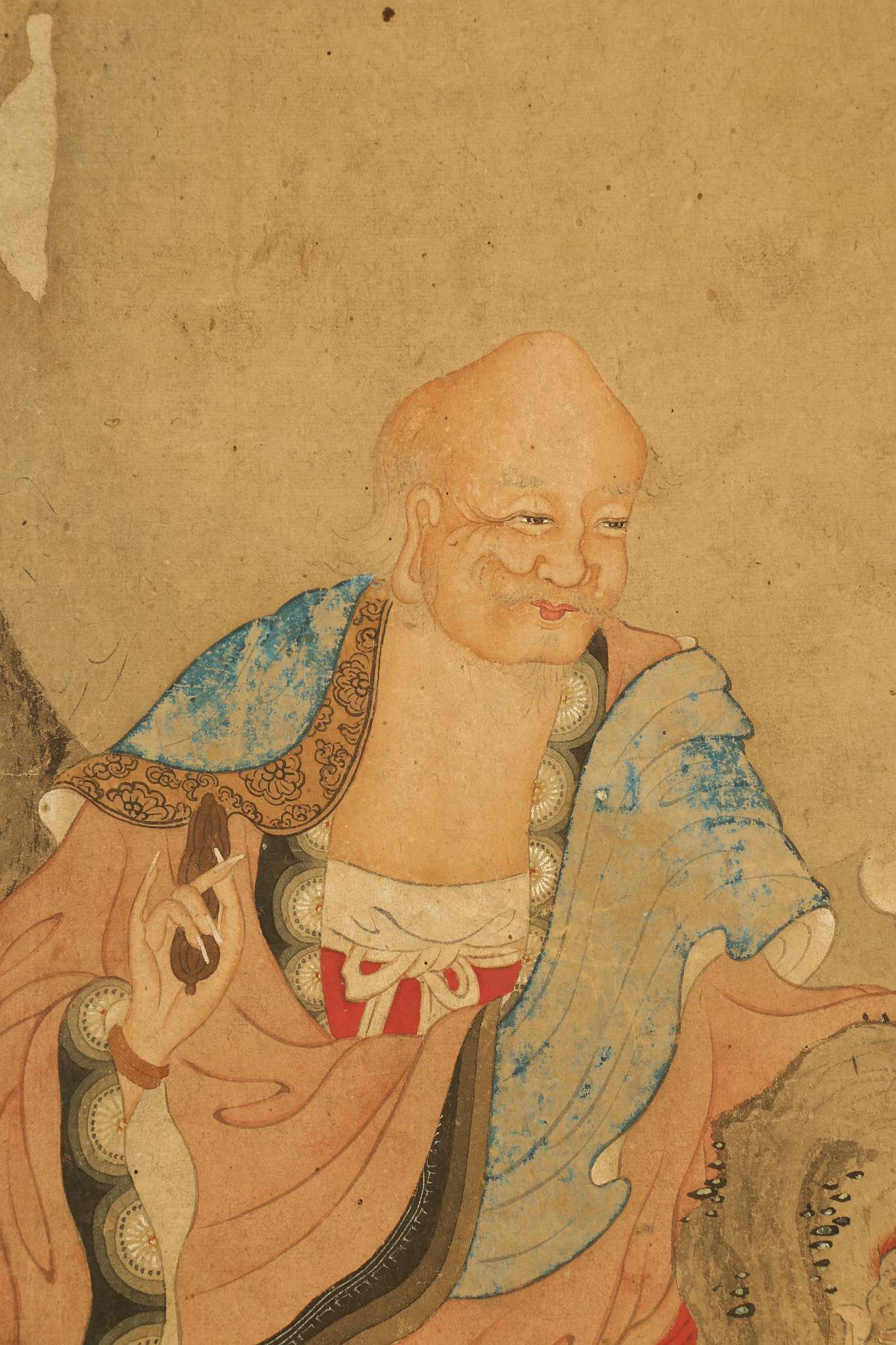 TWO CHINESE BUDDHIST PAINTINGS OF LUOHAN.
Qing Dynasty, 19th Century.
Each seated in a meditative - Image 5 of 15