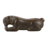 A CHINESE BRONZE SILVER INLAID ‘DOG’ HUFU.7.3cm l