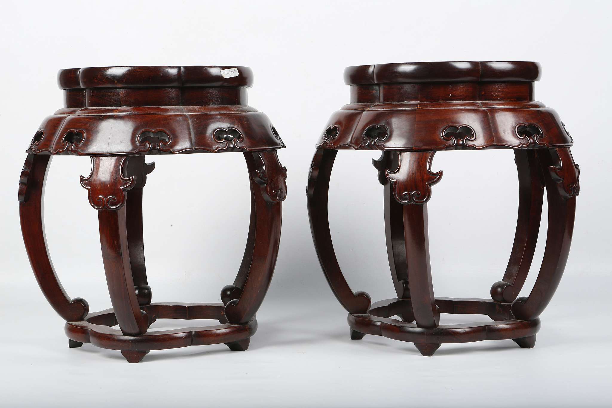 A PAIR OF CHINESE ROSEWOOD BARREL-FORM DRUM STOOLS, ZUODUN.
20th Century.
The solid top panel of - Image 2 of 6