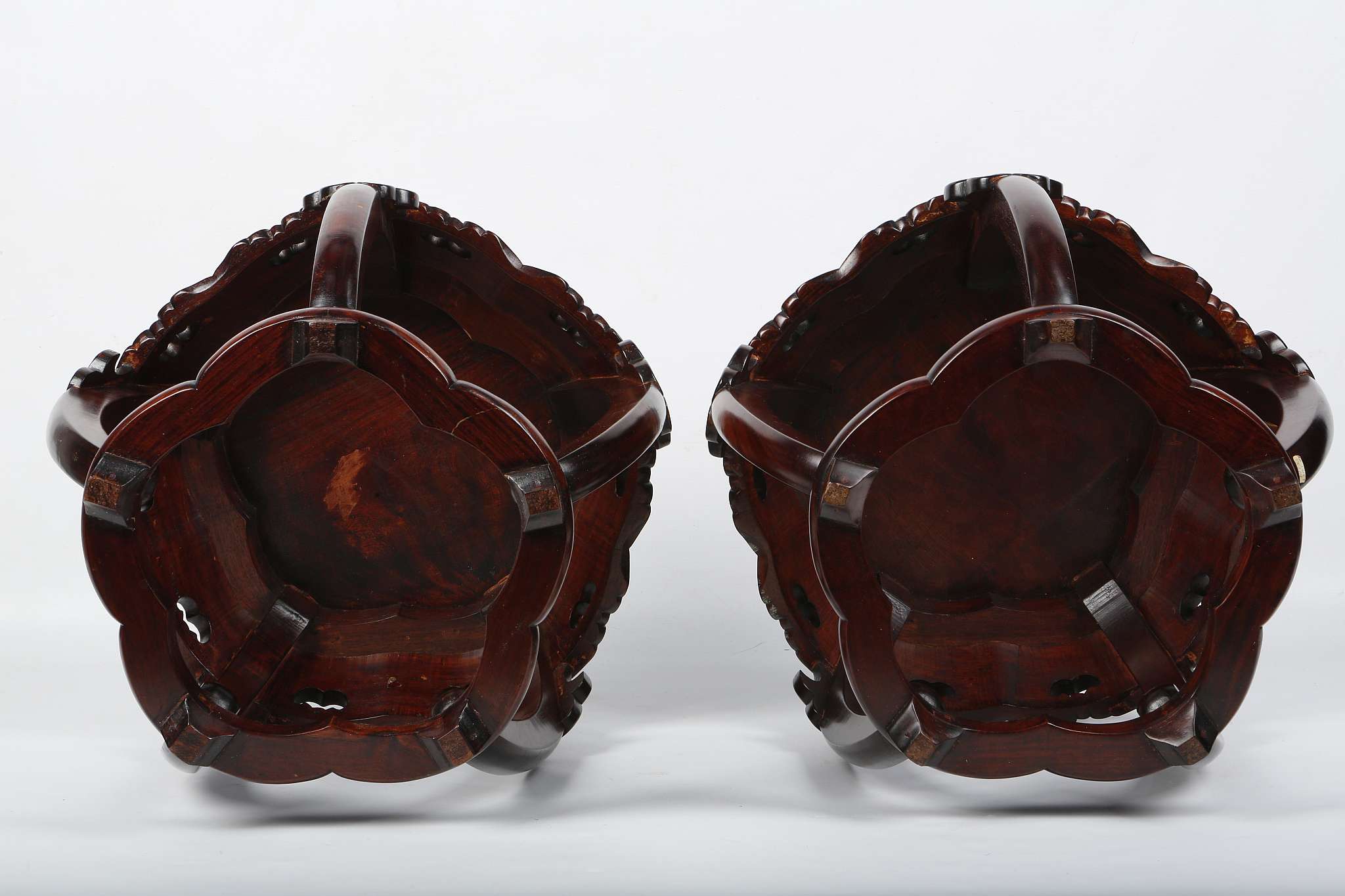 A PAIR OF CHINESE ROSEWOOD BARREL-FORM DRUM STOOLS, ZUODUN.
20th Century.
The solid top panel of - Image 6 of 6