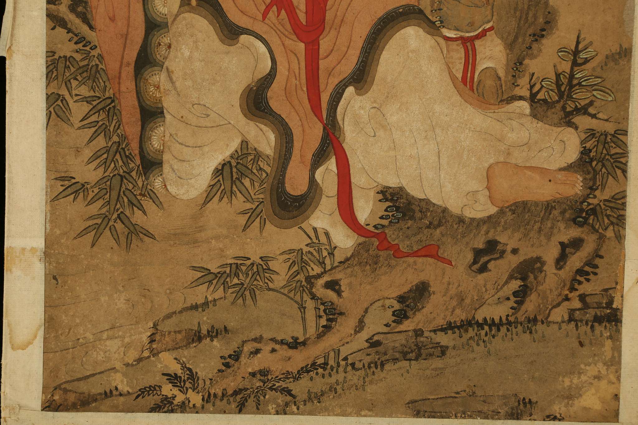 TWO CHINESE BUDDHIST PAINTINGS OF LUOHAN.
Qing Dynasty, 19th Century.
Each seated in a meditative - Image 6 of 15