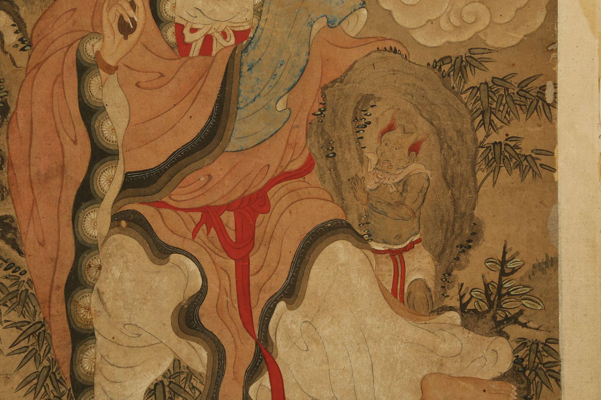 TWO CHINESE BUDDHIST PAINTINGS OF LUOHAN.
Qing Dynasty, 19th Century.
Each seated in a meditative - Image 7 of 15