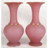 A pair of French pink opaline vases, bulbous bodie