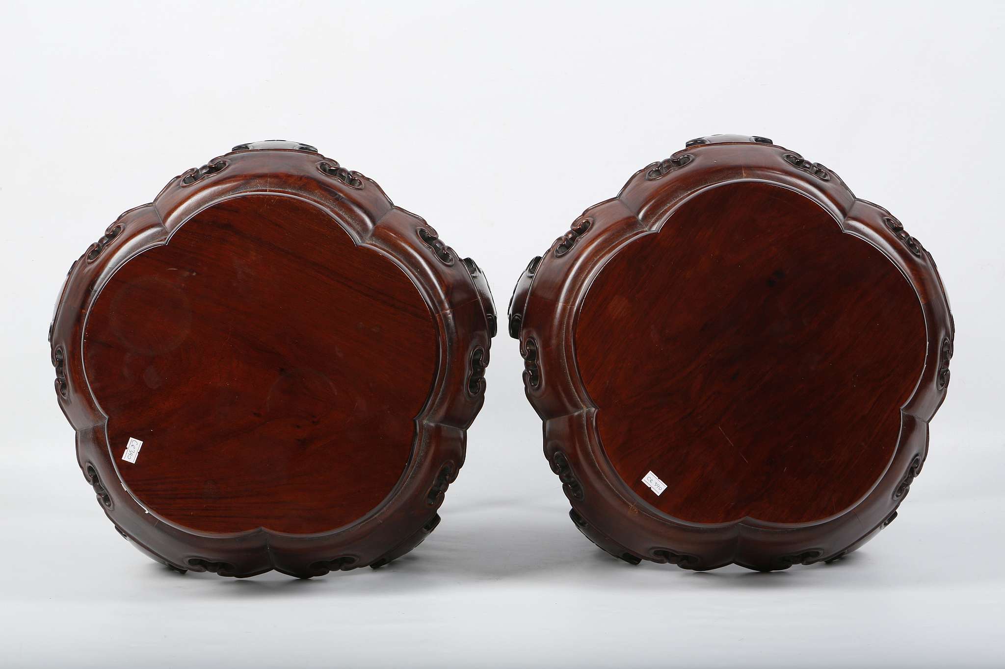 A PAIR OF CHINESE ROSEWOOD BARREL-FORM DRUM STOOLS, ZUODUN.
20th Century.
The solid top panel of - Image 5 of 6